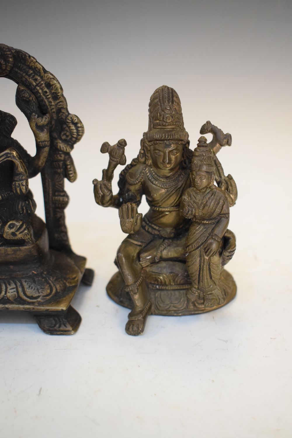 Indian bronze model of Ganesh seated beneath arch, 12cm high, together with a smaller deity (2) - Image 6 of 8