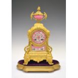 Mid 19th Century French porcelain-mounted gilt brass mantel clock, Japy Freres & Cie, Paris, with