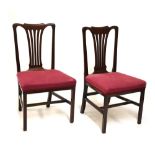 Pair of early 20th Century mahogany Chippendale style dining chairs having stuff over seats