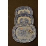 Pair of 19th Century blue transfer-printed pottery meat plates decorated with printing scenes,