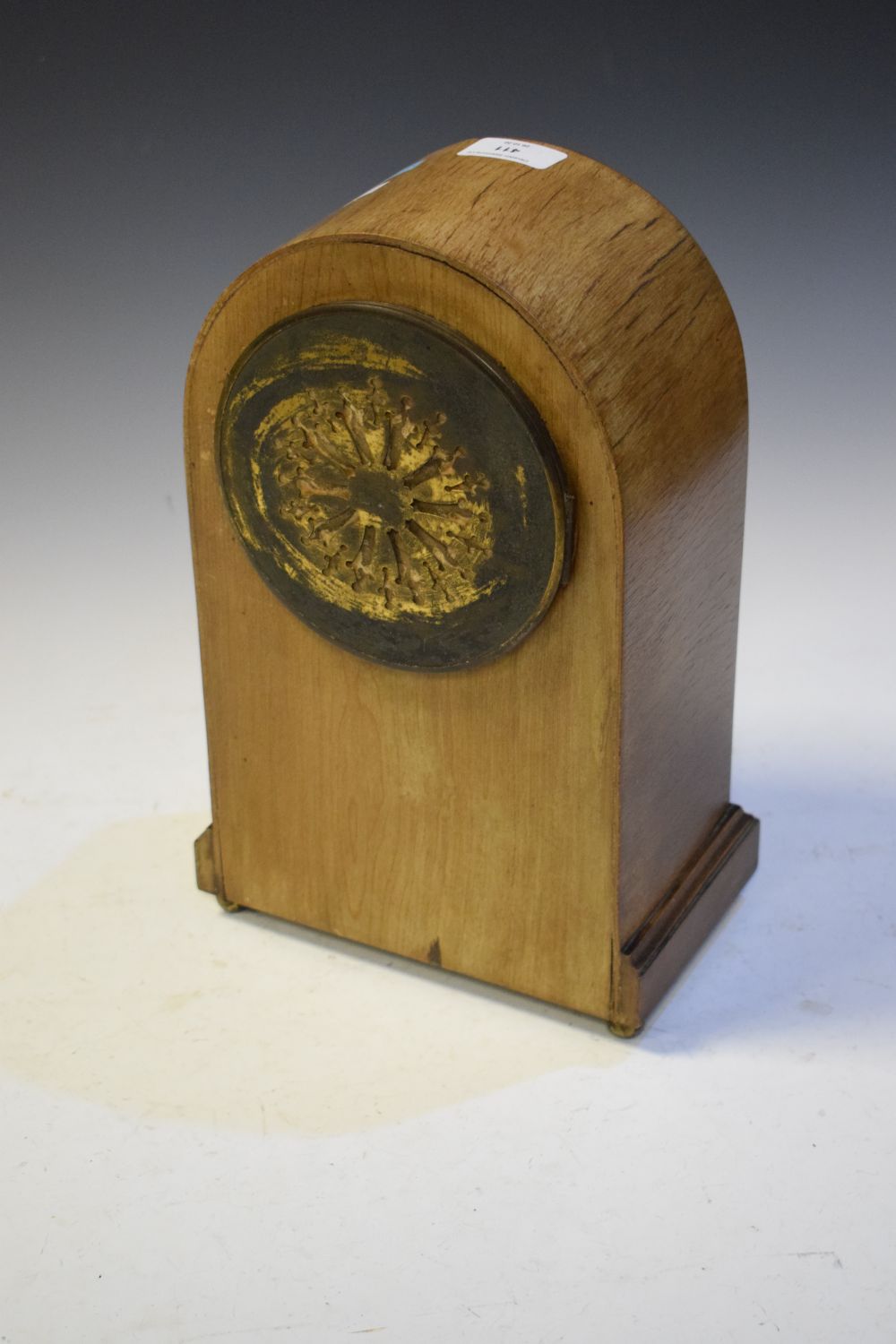 Early 20th Century inlaid mahogany mantel or bracket clock, with five-inch white enamel convex Roman - Image 5 of 6