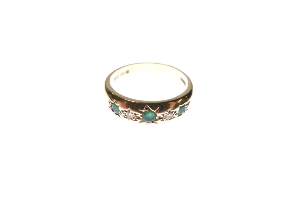9ct gold ring, gypsy-set with white and green stones, size M, 3.6g gross approx - Image 2 of 5