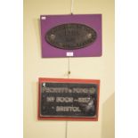 GWR Interest - Oval cast metal plaque, together with a Peckett & Sons Ltd cast aluminium rectangular