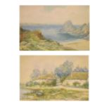 Pair of early 20th Century English School watercolours - Coastal scene and Thatched cottages,