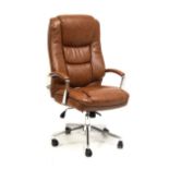 Tan leather-effect swivel office chair