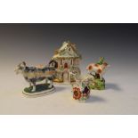 Staffordshire pottery flatback cottage ornament, 17cm high, together with pearlware sheep figure
