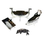 Group of silver items to include model pig at trough, Viking long boat etc (3)