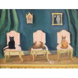 E. Vibert - Oil on canvas - 'The Palazzo Cats', signed, 19cm x 24cm, in a gilt frame
