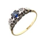 Yellow metal, platinum, diamond and sapphire-set dress ring, shank stamped 18ct and Plat, size P,