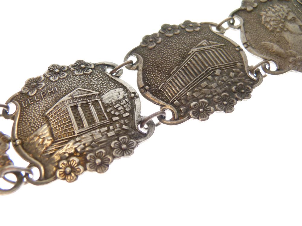 Greek 900-standard white metal panel bracelet depicting Hermes, the Acropolis and other temples, - Image 4 of 5