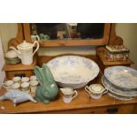 Japanese porcelain coffee set, flow blue bowl, tea stand etc, Denby rabbit, Poole shell, and a