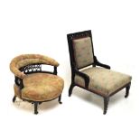 Late Victorian Aesthetic period ebonised occasional chair with fan-carved top rail over padded