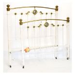 Victorian-style brass and cream painted double bed ends and runners, the head 147cm high