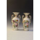 Two 19th Century two-handled vases, possibly French, having gilt and floral decoration, 30cm high