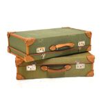Good quality vintage canvas and leather bound suitcase, the locks stamped Hodges of Wolverhampton,