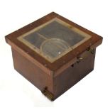 Military-type compass with bubble dial, 11cm, in gimbal mount and wooden carry box, 25cm x 24cm x