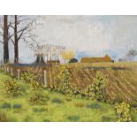 K.M. Leeman - Oil on board - Winter landscape with ploughed field, signed, 55.5cm x 68cm, framed