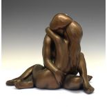 Bronzed ceramic figure group modelled as an embracing couple, 34cm high