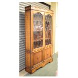 1920's period oak bookcase fitted leaded glass doors, 112cm wide