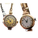 Two lady's 9ct gold wristwatches, one with octagonal bezel and cellular dial, the other white Arabic