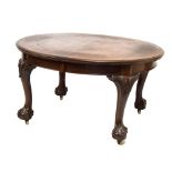 Early 20th Century carved mahogany draw-out extending dining table with two insertions, 241.5cm (