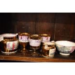 Quantity of Victorian lustre decorated wares including goblets, jugs and an ancient order of