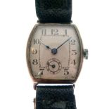 Lady's Art Deco-style mid 20th Century 935 standard white metal wristwatch, silvered tonneau-