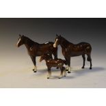 Beswick Shire foal 1053, 12cm high, together with two thoroughbred stallions, 1772, 19cm high