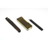 Dunhill gold-plated cigarette lighter, cased silver pencil and folding tobacco-knife with pipe