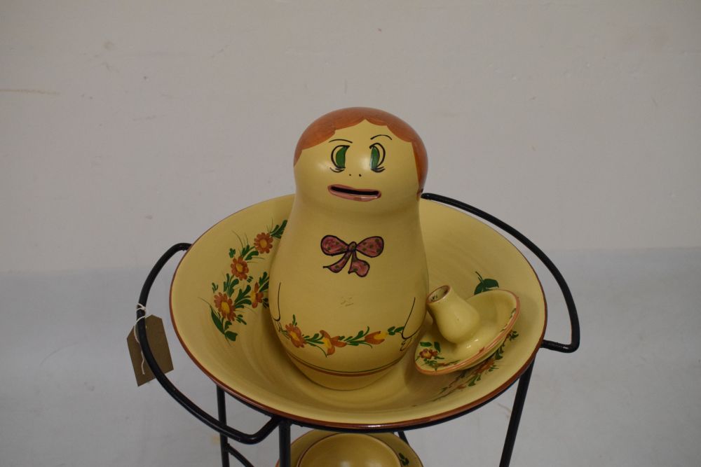 Cypriot pottery jug and basin set, on a metal stand, together with a similarly decorated moneybox - Image 2 of 3