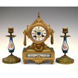Late 19th Century French porcelain and gilt metal mantel clock, with decorated Roman dial between