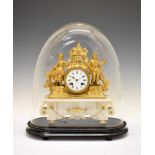 Late 19th Century French gilt spelter figural mantel clock, with white Roman dial flanked by male