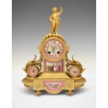 19th Century French porcelain-mounted gilt metal mantel clock, Japy Freres, Paris, with Roman