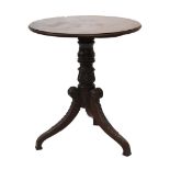 19th Century mahogany tripod occasional table with leaf-carved supports, 59.5cm diameter x 68cm high