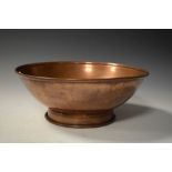 Late 19th/early 20th Century copper footed bowl with rolled rim and foot, 35.5cm diameter x 14.5cm