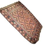 Mid 20th Century flat woven rug or kelim, the field with allover stepped motifs forming lozenges,
