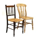 Elm and fruitwood kitchen chair with saddle seat, together with an early 20th Century bedroom