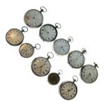 Group of assorted silver, white metal and base metal fob and pocket watches, some for restoration (