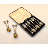 Cased set of six George VI demi-tasse coffee spoons, Birmingham 1940, together with four George V