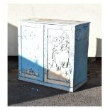 19th Century blue-painted pine side cabinet, 108cm x 58cm x 104cm high