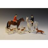 Beswick Huntsman and Huntswoman group comprising 1501, 1730, Foxhound 2265 second version (x2)