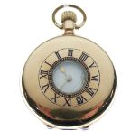 Gentleman's gold-plated half hunter pocket watch, white Roman dial with subsidiary at VI, blue