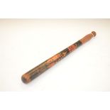 Painted wooden truncheon, probably Victorian, with reeded grip, 47cm long