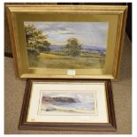 Early 20th Century English School - Watercolour - Landscape with horses, indistinctly signed, 33.5cm