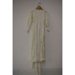 1950's period long sleeved wedding dress with attached train