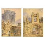 P. Jenkins - Pair of watercolours - Continental Architectural Scenes, 40cm x 28.5cm, signed,