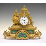 Late 19th Century French porcelain-mounted gilt spelter mantel clock, with Roman dial and female