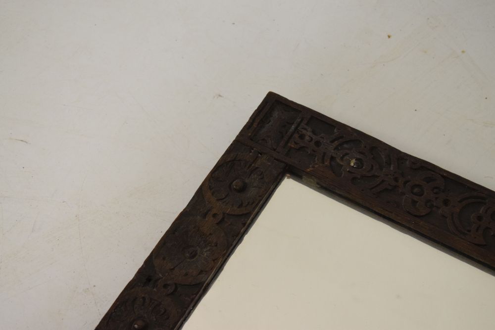 Early 20th Century rectangular carved oak framed mirror, 62cm x 29cm - Image 3 of 5