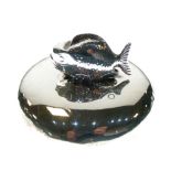 Asprey - George V silver desk paperweight in the form of a fish, the domed circular base with