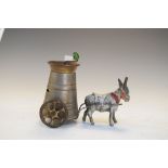 Early 20th Century child's novelty money box in the form of a mule pulling a milk churn, 12cm long